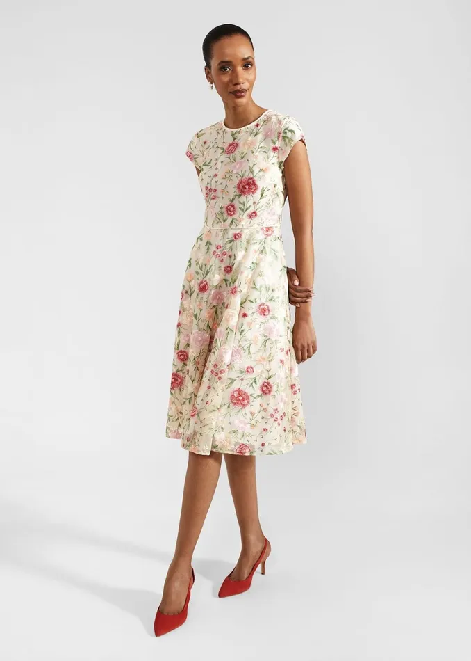 Women Tia Embroidered Dress Cream Multi Hobbs Dresses and Jumpsuits