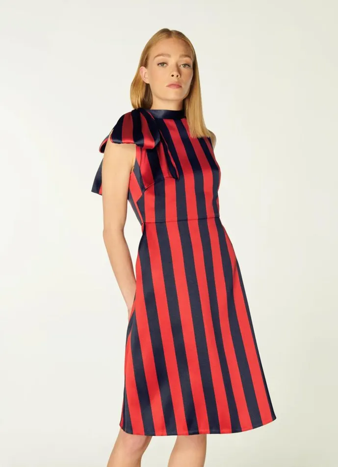 Women Tiggy Navy And Red Stripe Bow Neck Dress Navy Multi LKBennett Dresses