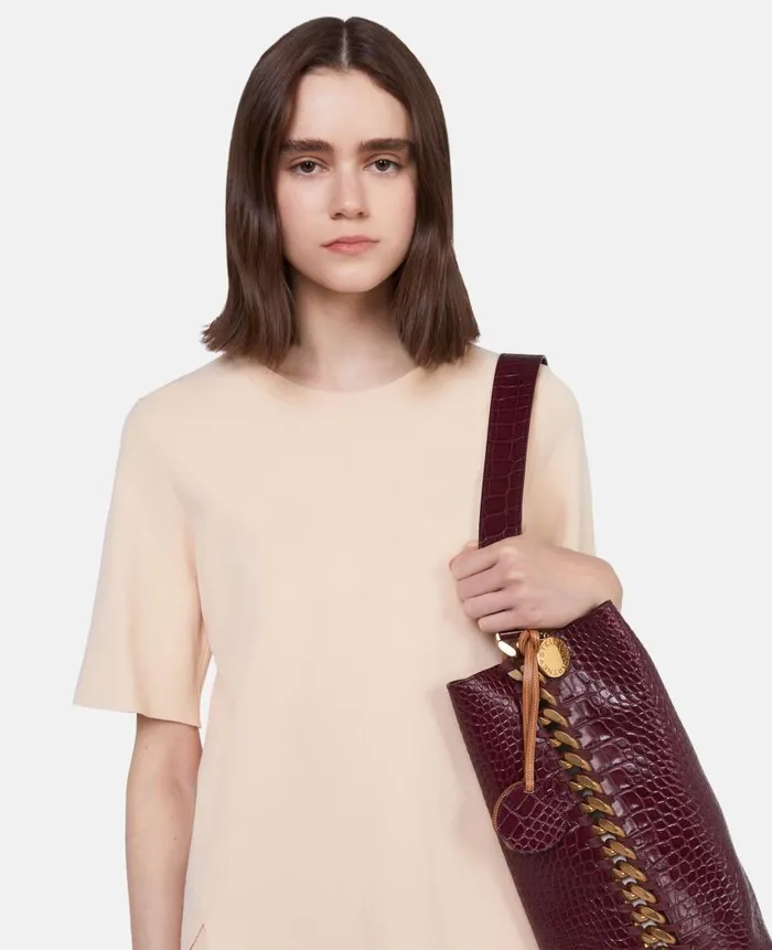 Women TopHandle Bags Stella McCartney Frayme CrocEffect Embossed Tote Bag Burgundy Women TopHandle Bags Stella McCartney Frayme CrocEffect Embossed Tote Bag Burgundy