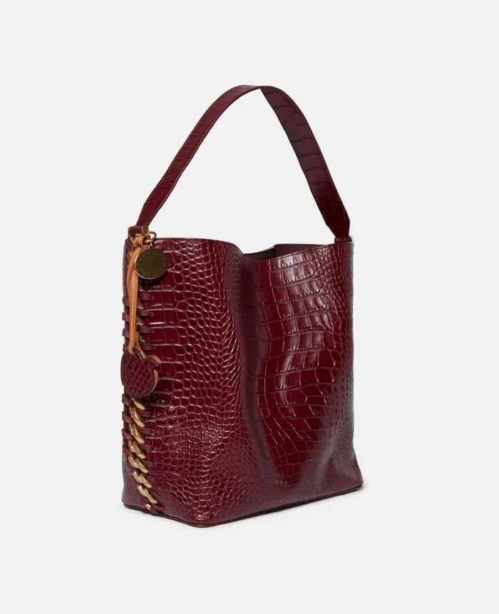 Women TopHandle Bags Stella McCartney Frayme CrocEffect Embossed Tote Bag Burgundy Women TopHandle Bags Stella McCartney Frayme CrocEffect Embossed Tote Bag Burgundy
