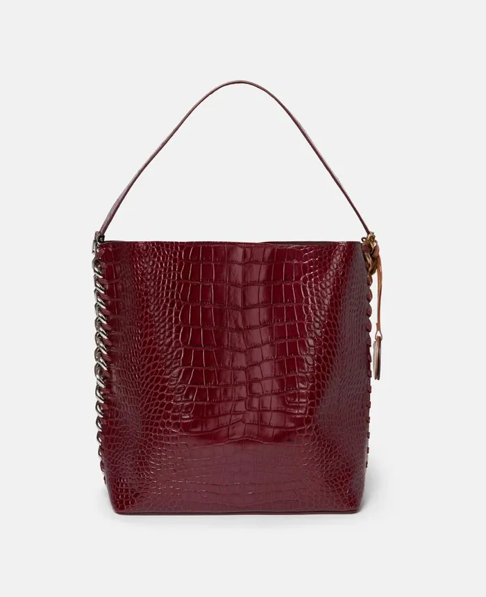 Women TopHandle Bags Stella McCartney Frayme CrocEffect Embossed Tote Bag Burgundy Women TopHandle Bags Stella McCartney Frayme CrocEffect Embossed Tote Bag Burgundy