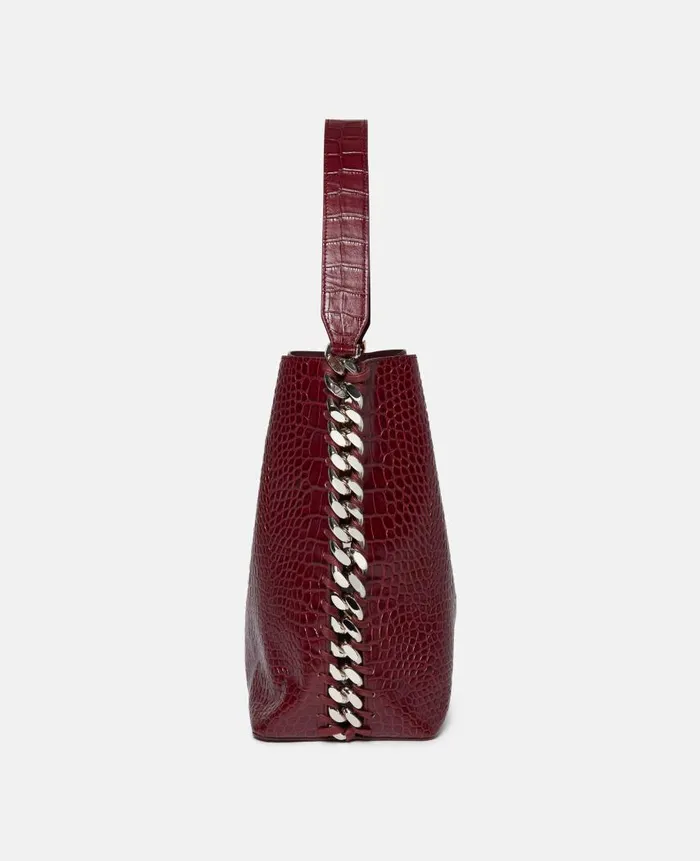 Women TopHandle Bags Stella McCartney Frayme CrocEffect Embossed Tote Bag Burgundy Women TopHandle Bags Stella McCartney Frayme CrocEffect Embossed Tote Bag Burgundy
