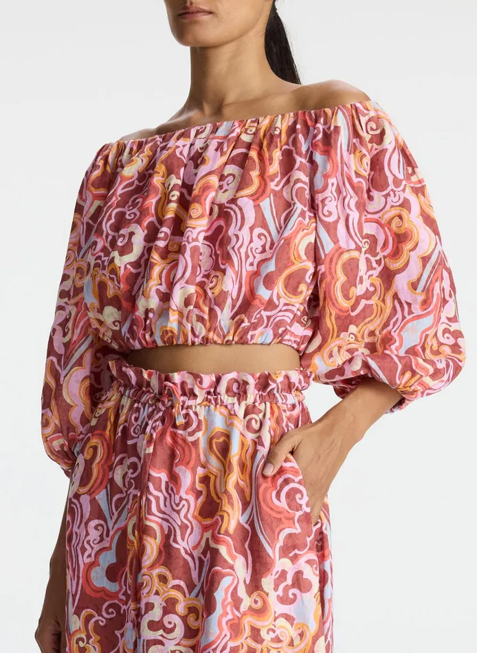 Women Tops ALC Katherine Linen Off Shoulder Top Baked Clay Multi