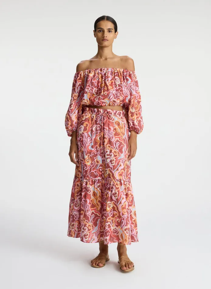 Women Tops ALC Katherine Linen Off Shoulder Top Baked Clay Multi