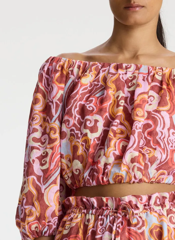 Women Tops ALC Katherine Linen Off Shoulder Top Baked Clay Multi