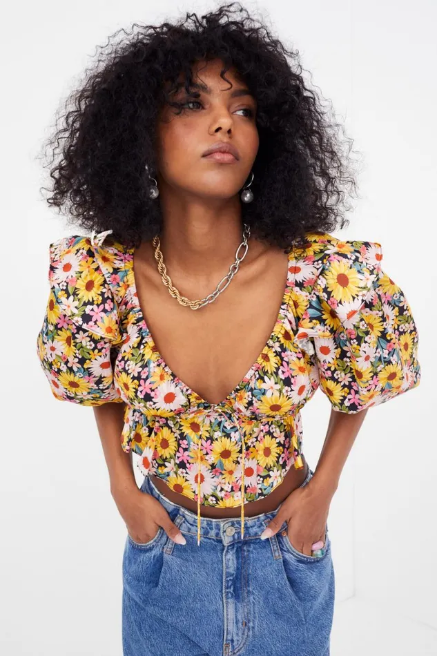 Women Tops For Love and Lemons Glenn Crop Top Yellow