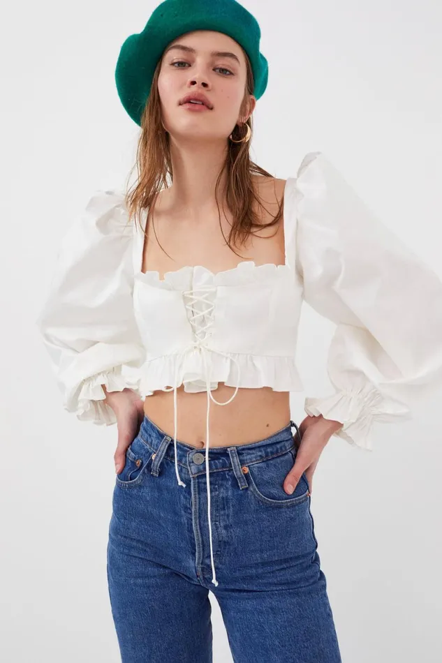 Women Tops For Love and Lemons Heather Long Sleeve Corset Top White