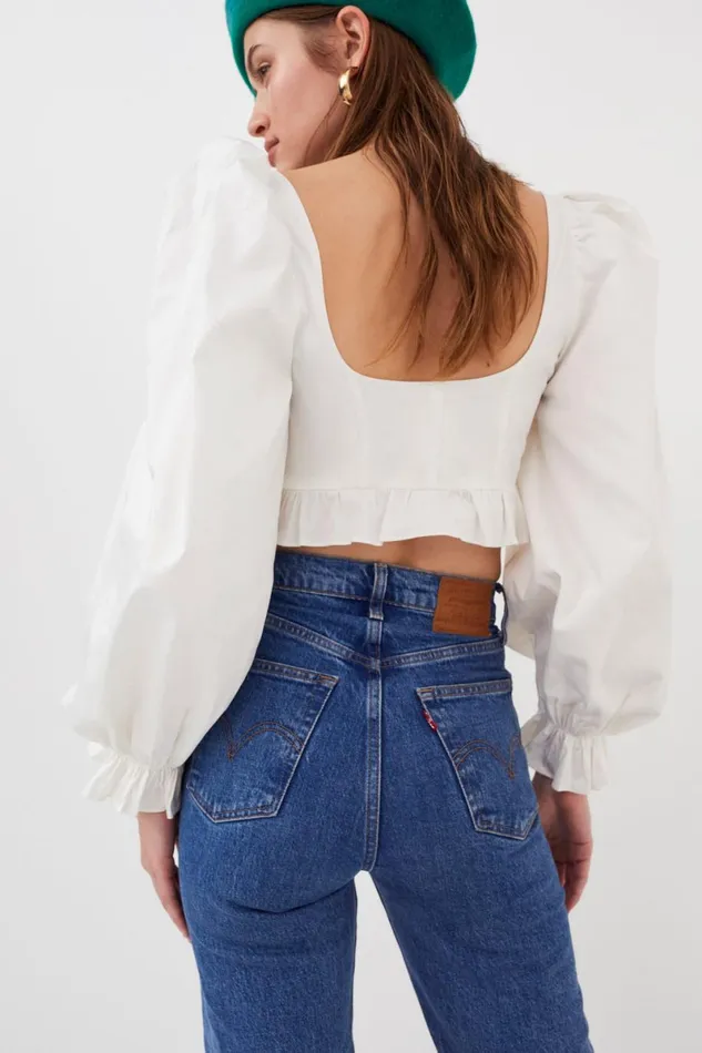 Women Tops For Love and Lemons Heather Long Sleeve Corset Top White