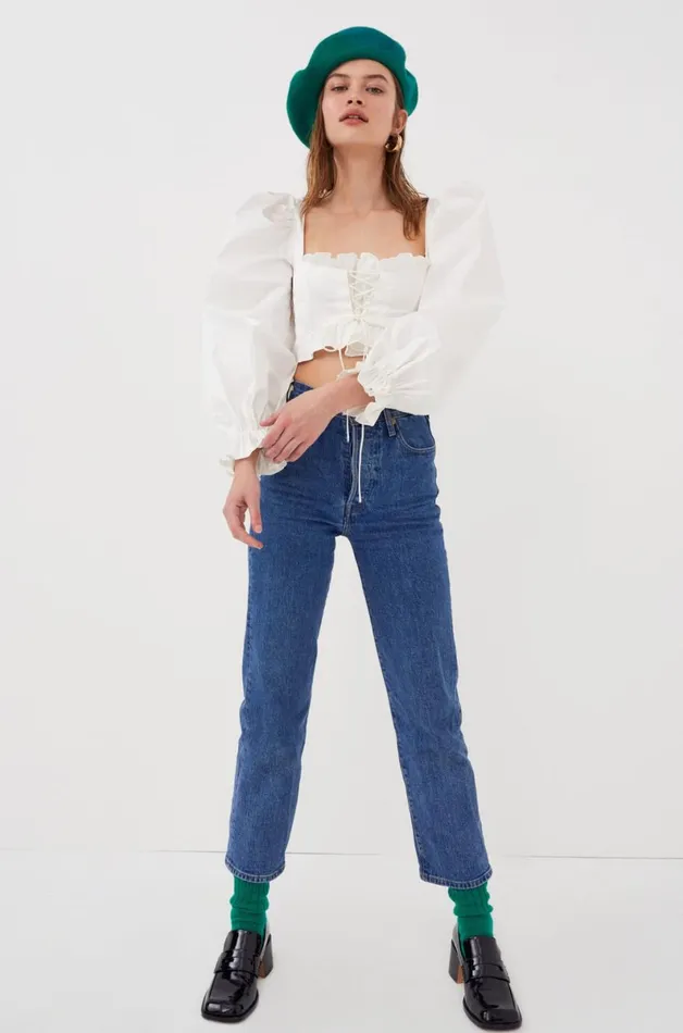 Women Tops For Love and Lemons Heather Long Sleeve Corset Top White