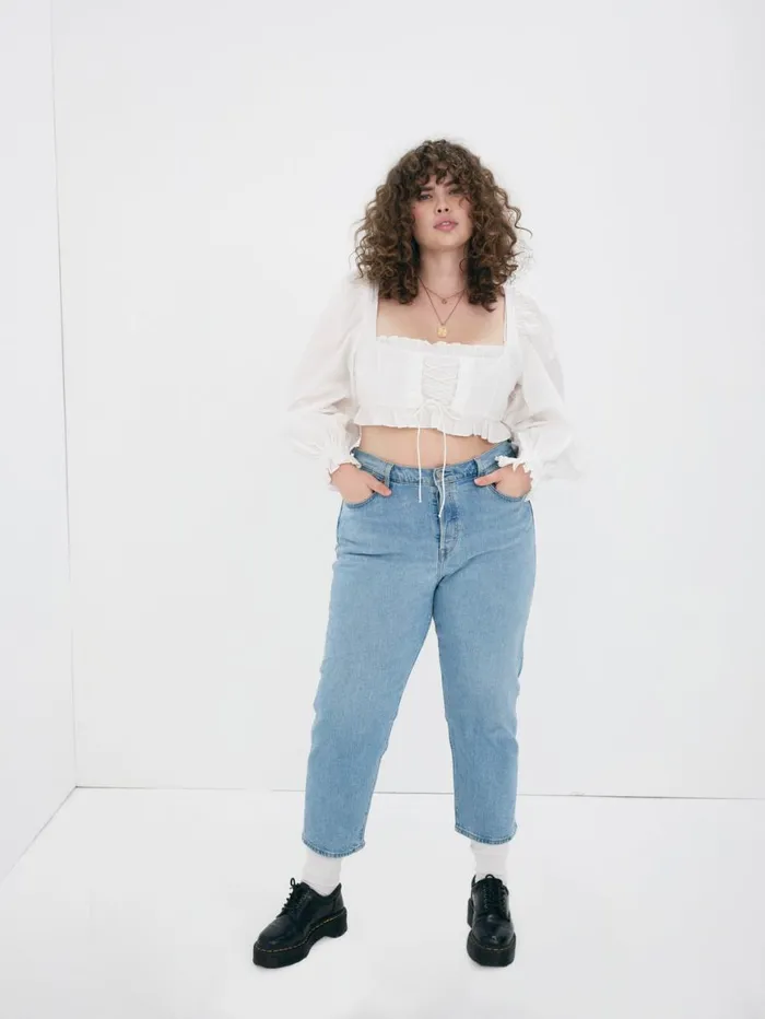 Women Tops For Love and Lemons Heather Long Sleeve Corset Top White