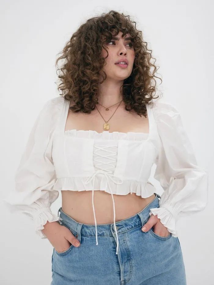 Women Tops For Love and Lemons Heather Long Sleeve Corset Top White