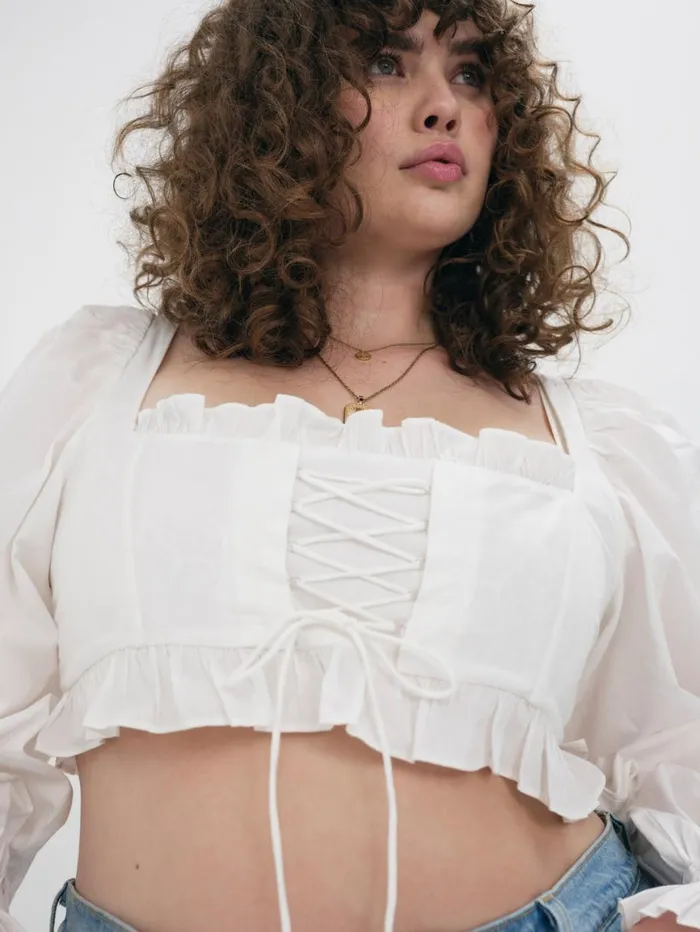Women Tops For Love and Lemons Heather Long Sleeve Corset Top White