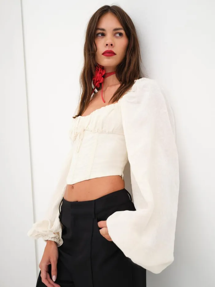 Women Tops For Love and Lemons Janet Long Sleeve Corset Top Ivory Women Tops For Love and Lemons Janet Long Sleeve Corset Top Ivory