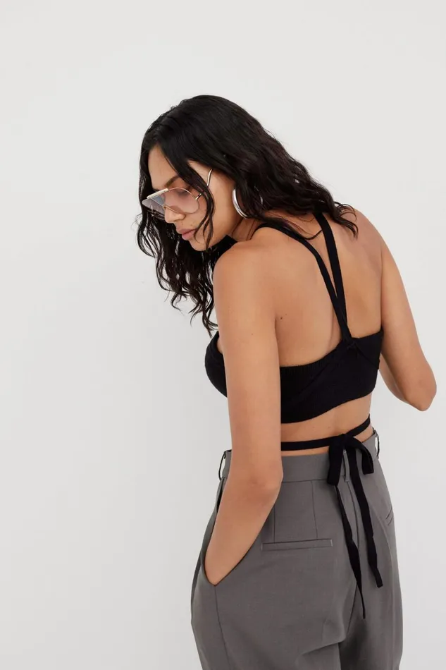 Women Tops For Love and Lemons Jourdin Tie Crop Top Black Women Tops For Love and Lemons Jourdin Tie Crop Top Black