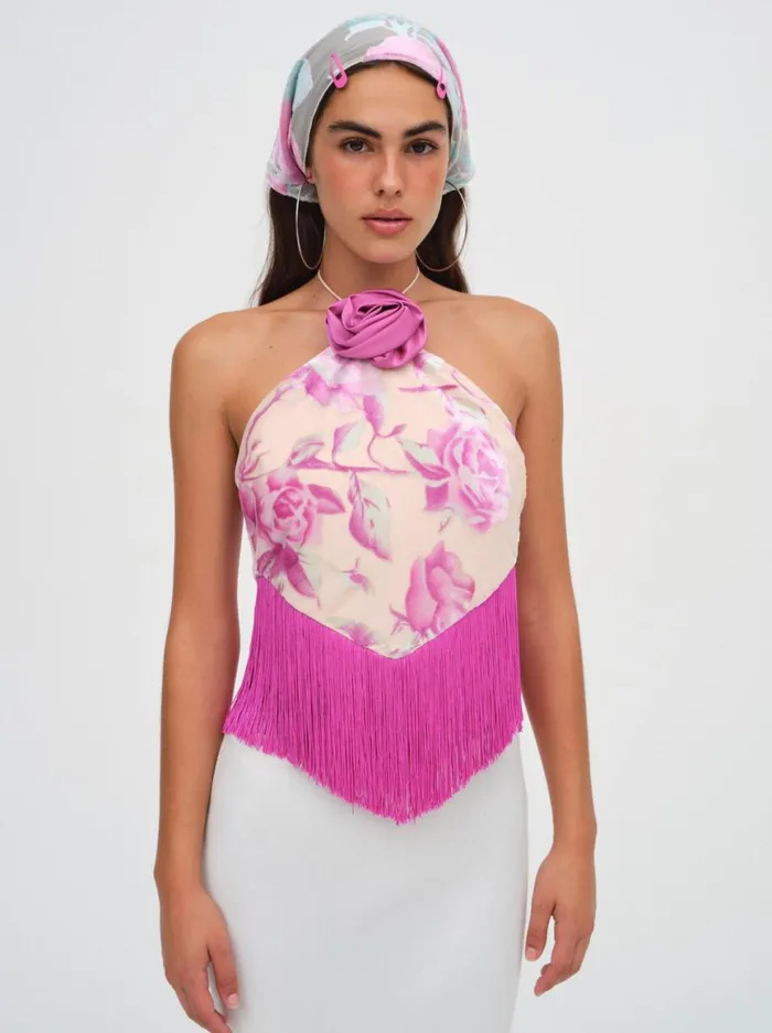 Women Tops For Love and Lemons Rori Fringe Top Pink