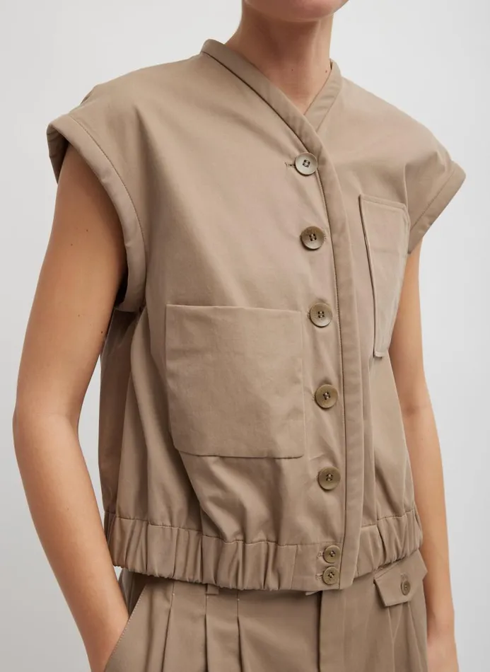 Women Tops Tibi Bio Twill Blousant Vest Vintage Khaki