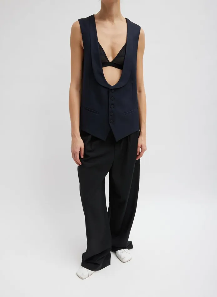 Women Tops Tibi Birdseye Vest Navy Multi