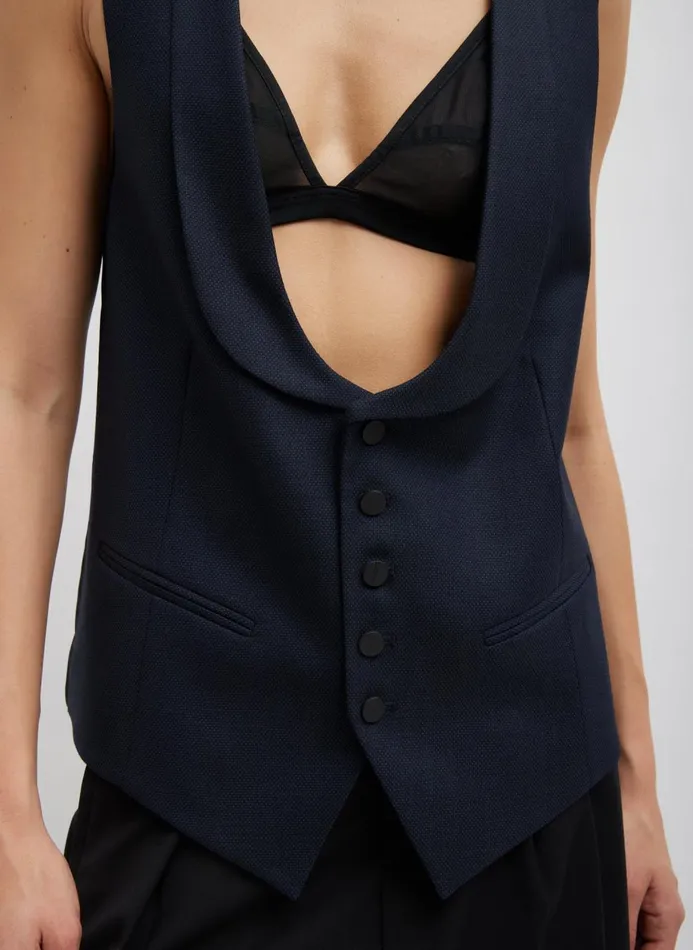 Women Tops Tibi Birdseye Vest Navy Multi