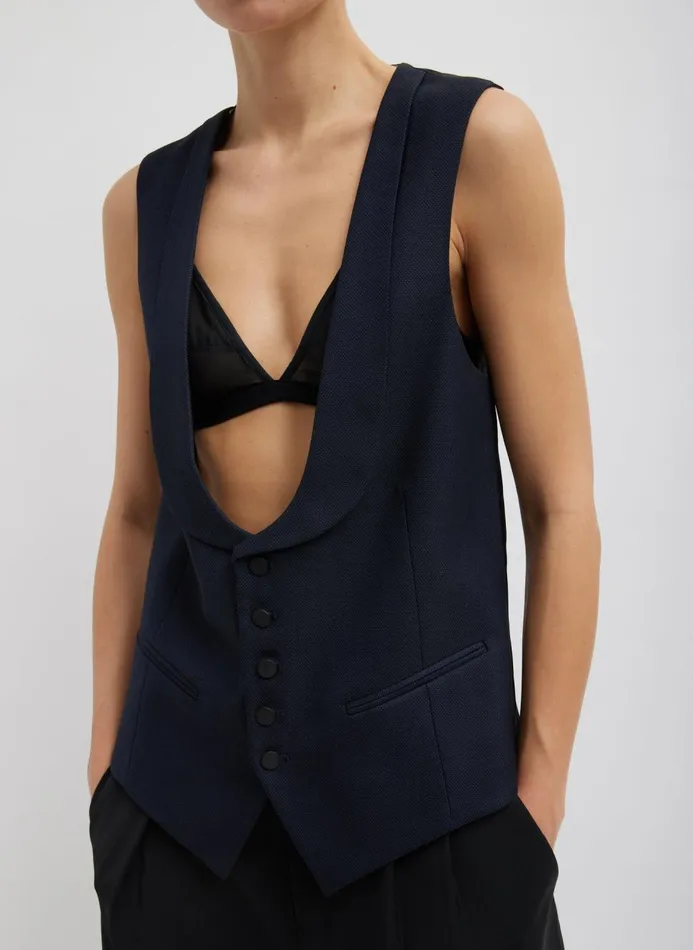 Women Tops Tibi Birdseye Vest Navy Multi