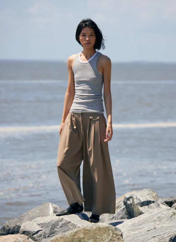 Women Tops Tibi Circular Fine Rib TShirt Tank Heather Grey