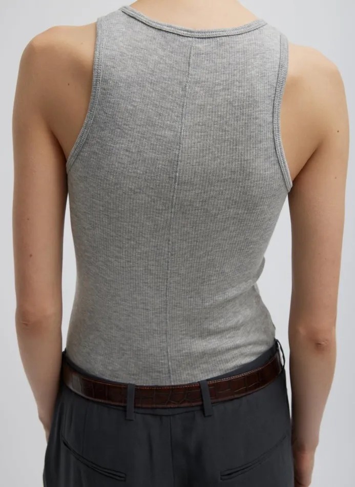 Women Tops Tibi Circular Fine Rib TShirt Tank Heather Grey
