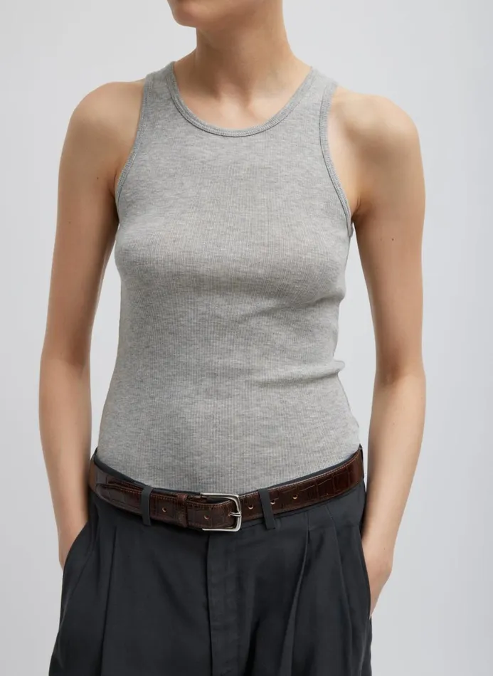 Women Tops Tibi Circular Fine Rib TShirt Tank Heather Grey