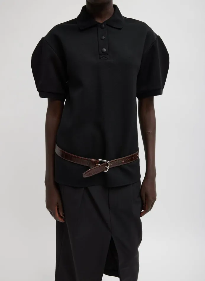 Women Tops Tibi Luxe Pique Polo Shirt Black