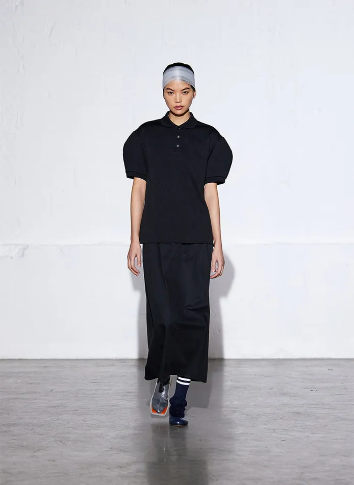 Women Tops Tibi Luxe Pique Polo Shirt Black