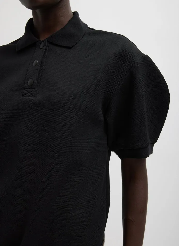 Women Tops Tibi Luxe Pique Polo Shirt Black