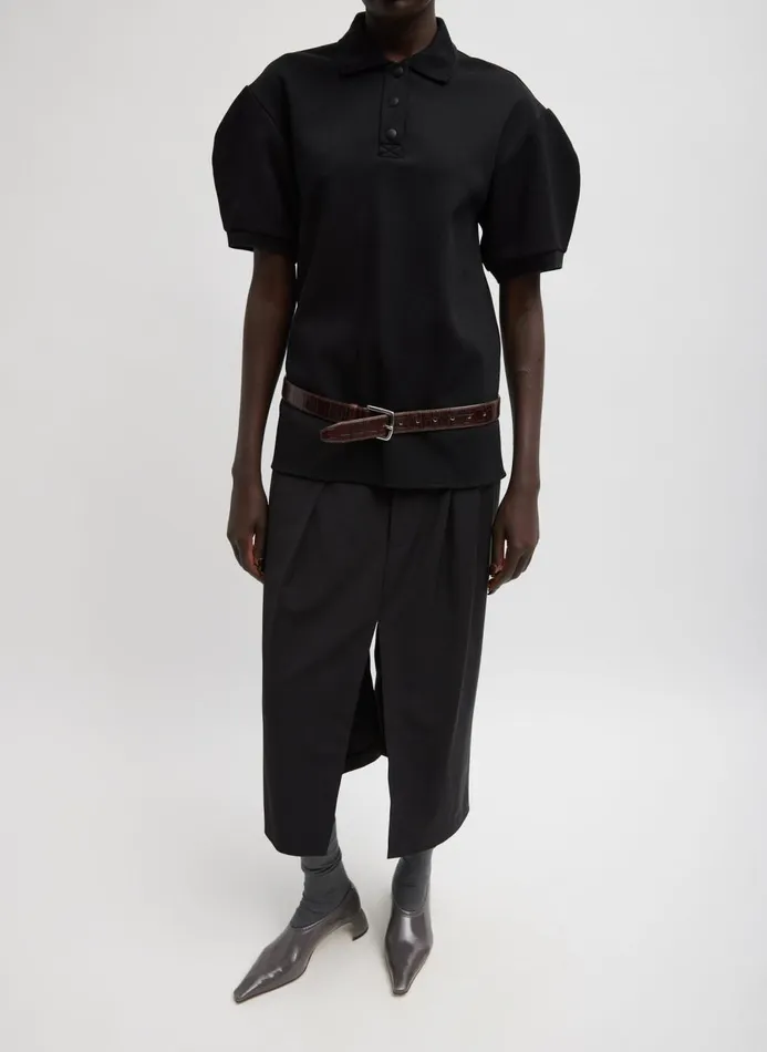 Women Tops Tibi Luxe Pique Polo Shirt Black