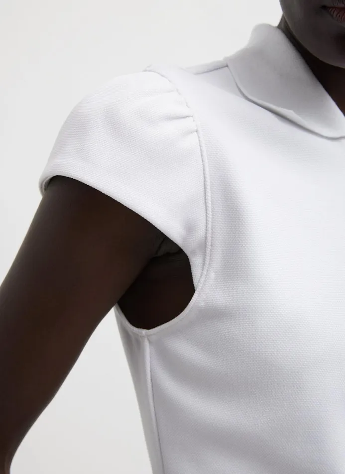 Women Tops Tibi Luxe Pique Shrunken Polo Shirt White