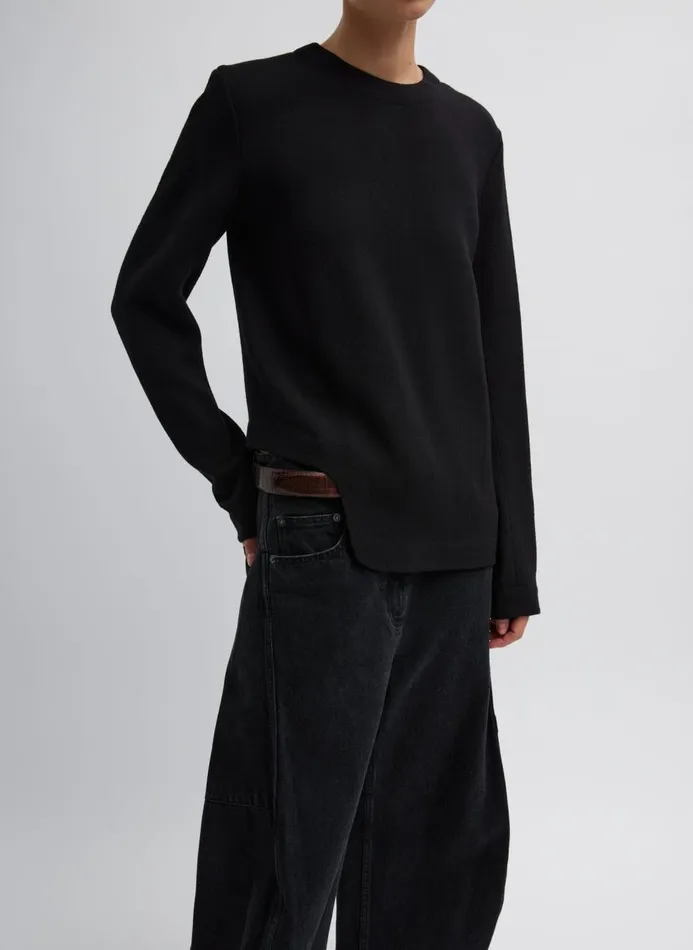 Women Tops Tibi Melee Crepe Long Sleeve Cropped Top Black