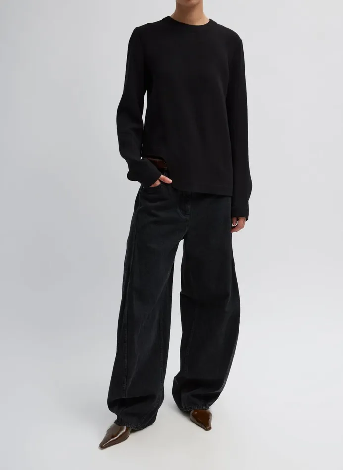 Women Tops Tibi Melee Crepe Long Sleeve Cropped Top Black