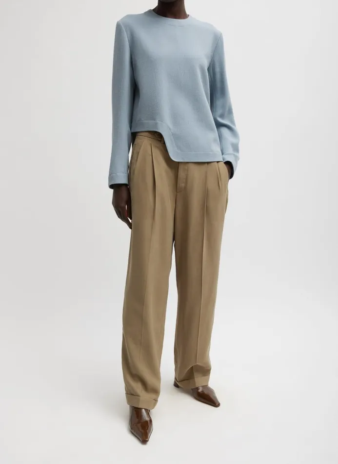 Women Tops Tibi Melee Crepe Long Sleeve Cropped Top Light Blue