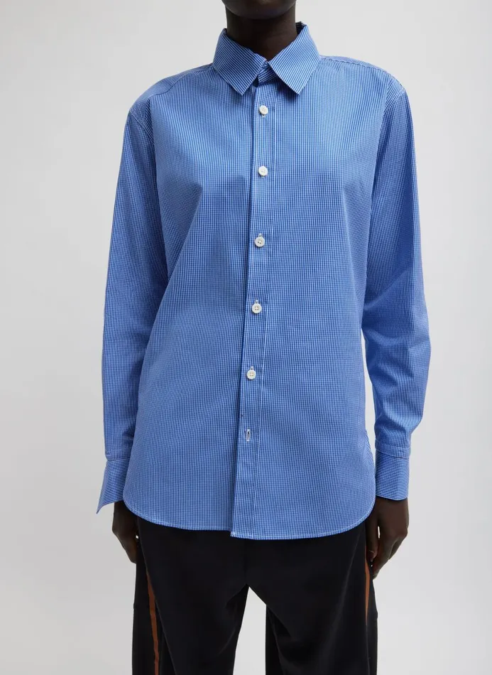 Women Tops Tibi Mini Check Shirting Detached Slim Shirt Blue Multi