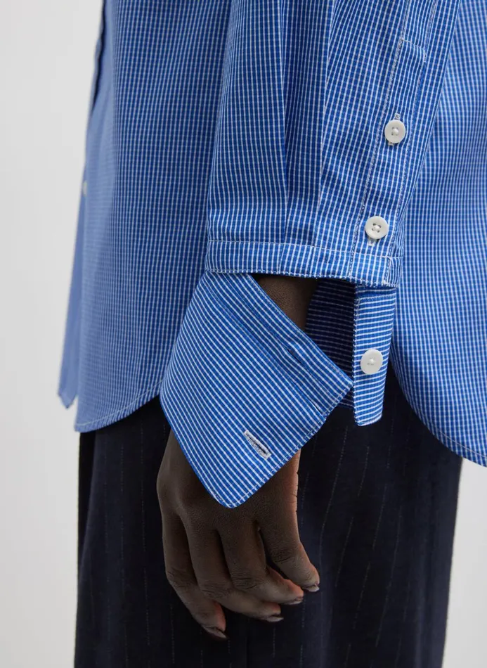 Women Tops Tibi Mini Check Shirting Detached Slim Shirt Blue Multi