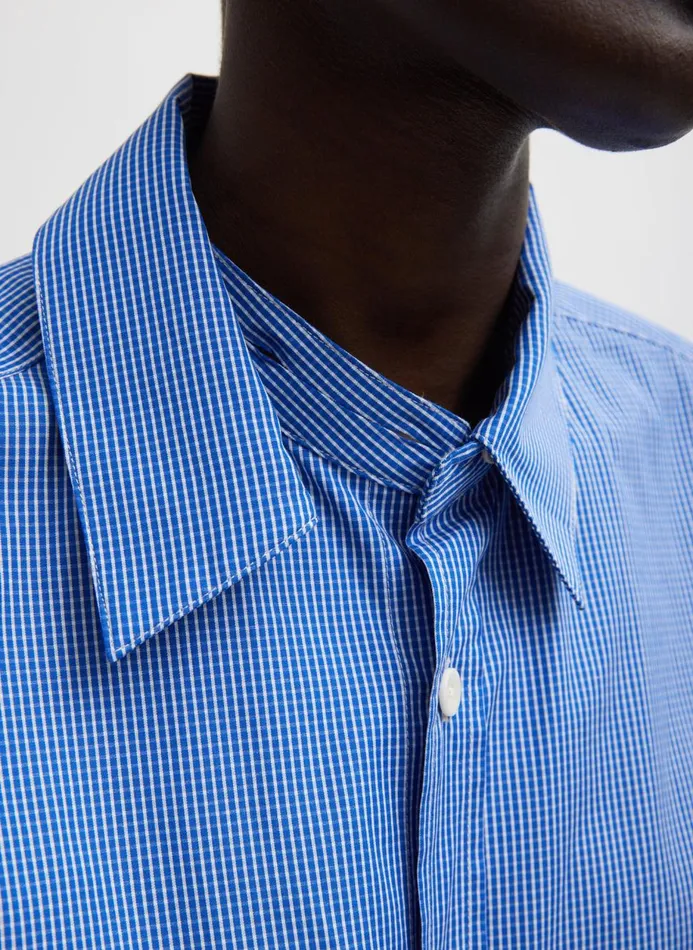 Women Tops Tibi Mini Check Shirting Detached Slim Shirt Blue Multi