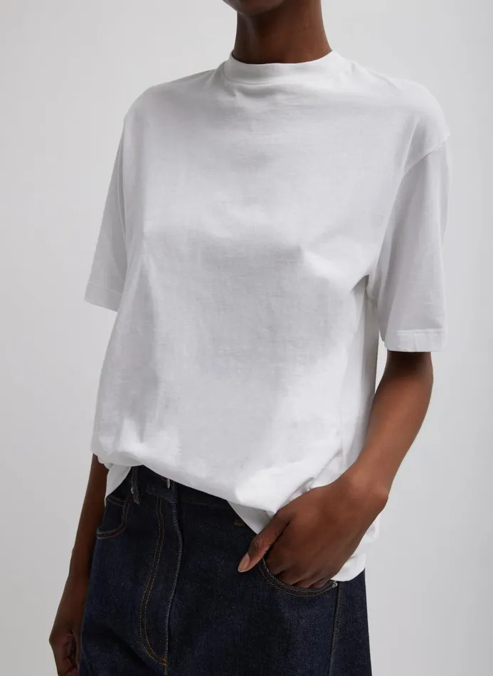 Women Tops Tibi Mock Neck Unisex TShirt White