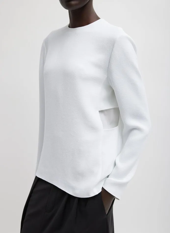 Women Tops Tibi Pebble Sable Paneled Long Sleeve Top White