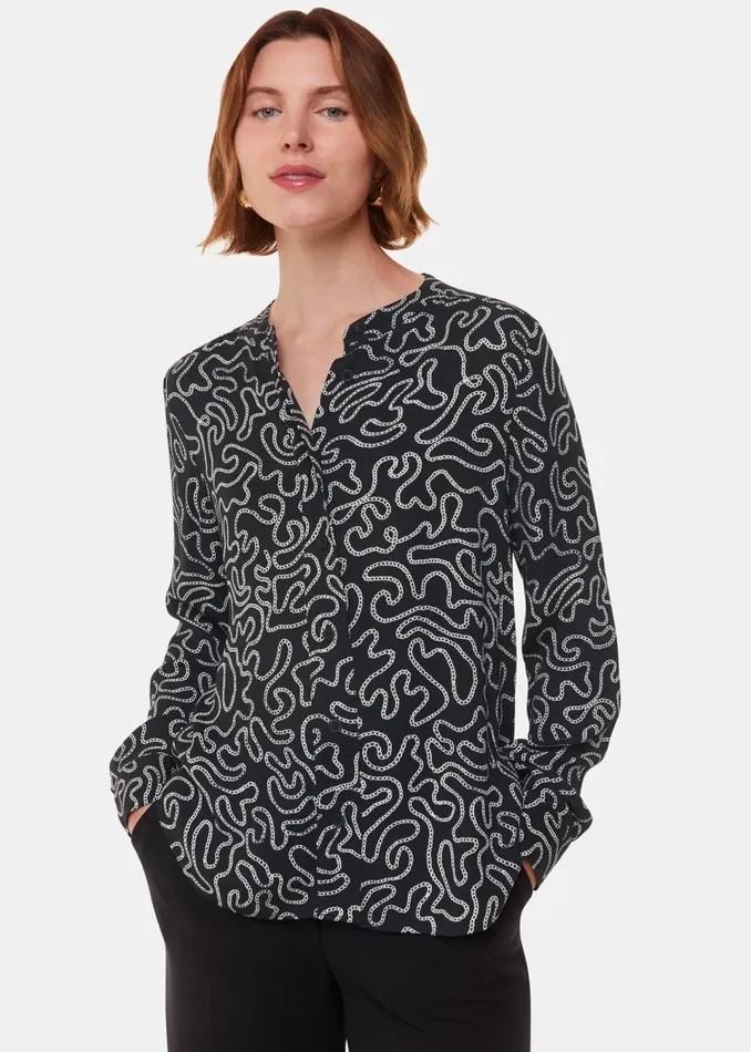 Women Tops Whistles Black Chain Print Shirt