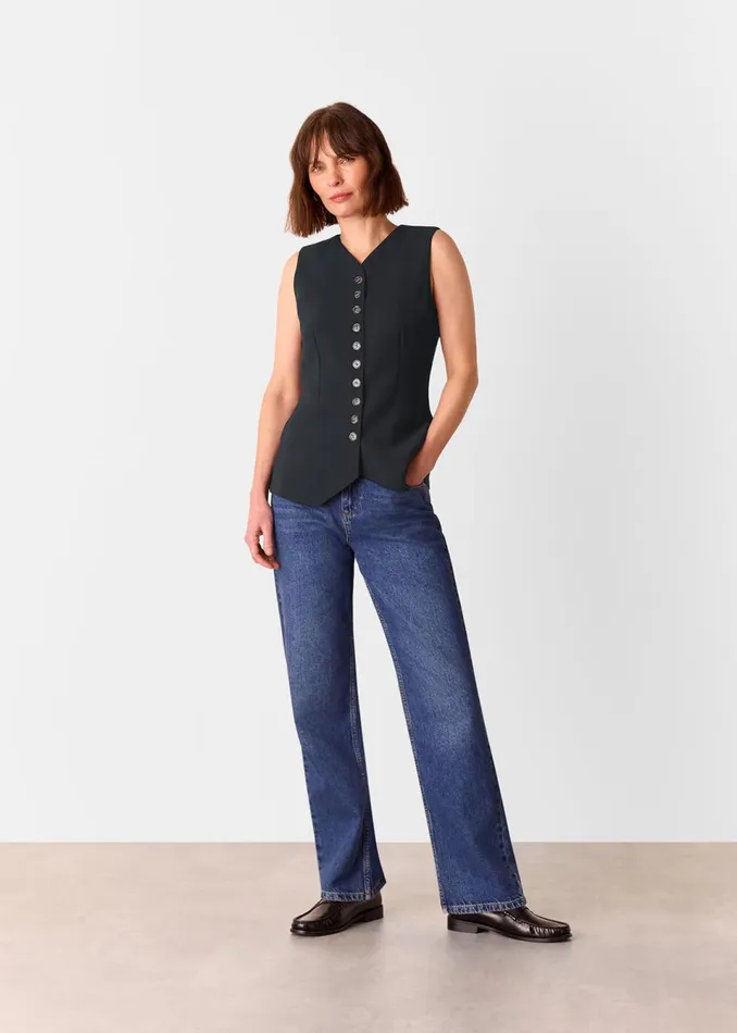 Women Tops Whistles Black Cora Crepe Waistcoat