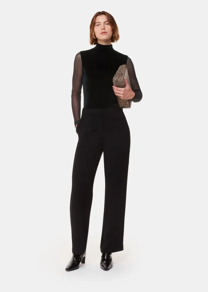 Women Tops Whistles Black Velvet Mesh Sleeve Top