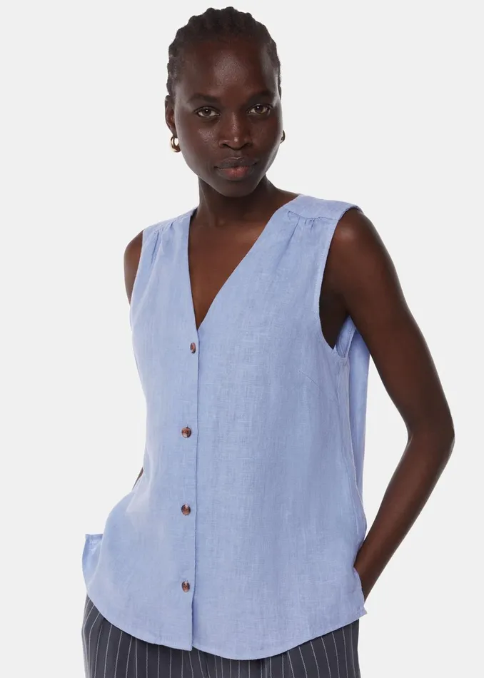 Women Tops Whistles Blue Laura Linen Tank
