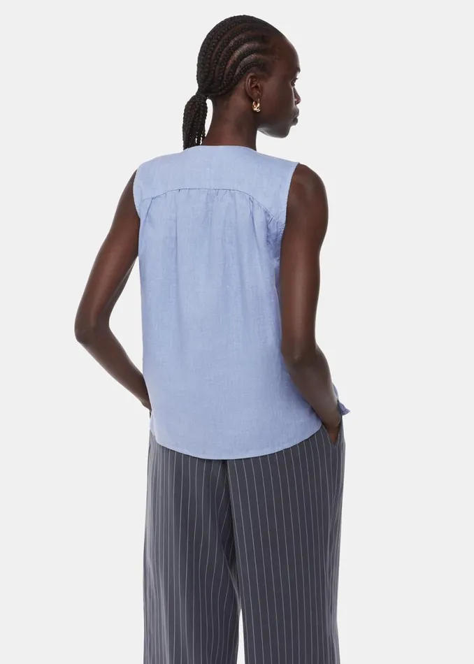 Women Tops Whistles Blue Laura Linen Tank