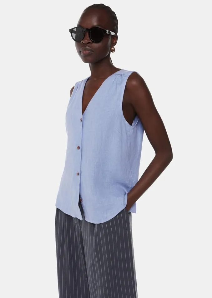 Women Tops Whistles Blue Laura Linen Tank