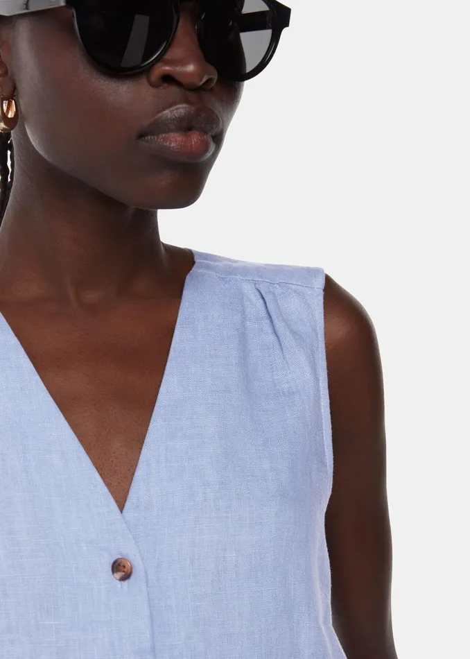 Women Tops Whistles Blue Laura Linen Tank