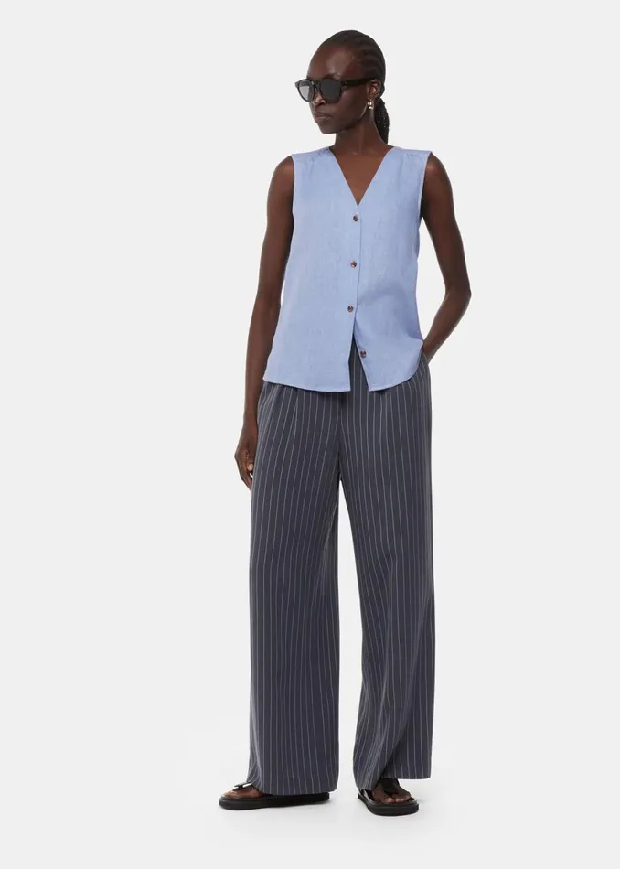 Women Tops Whistles Blue Laura Linen Tank