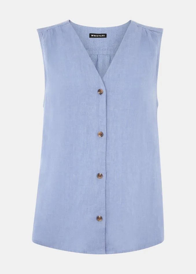 Women Tops Whistles Blue Laura Linen Tank