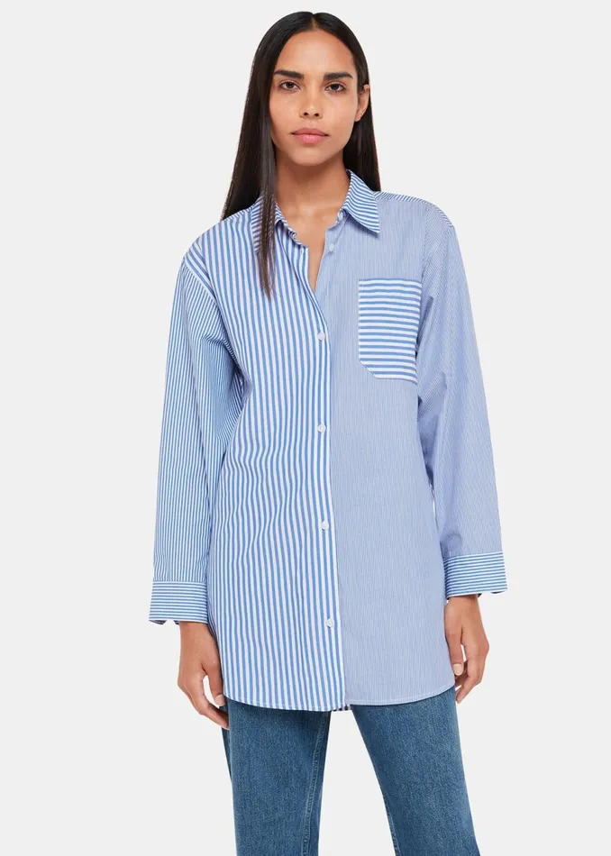 Women Tops Whistles Blue Millie Stripe Oversized Shirt