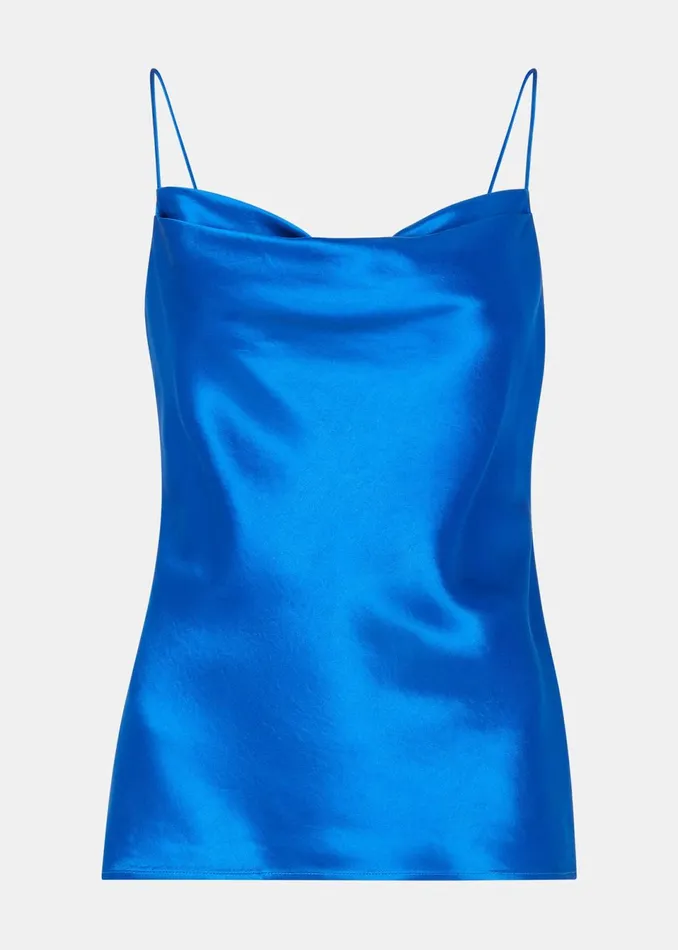 Women Tops Whistles Blue Satin Cowl Neck Cami